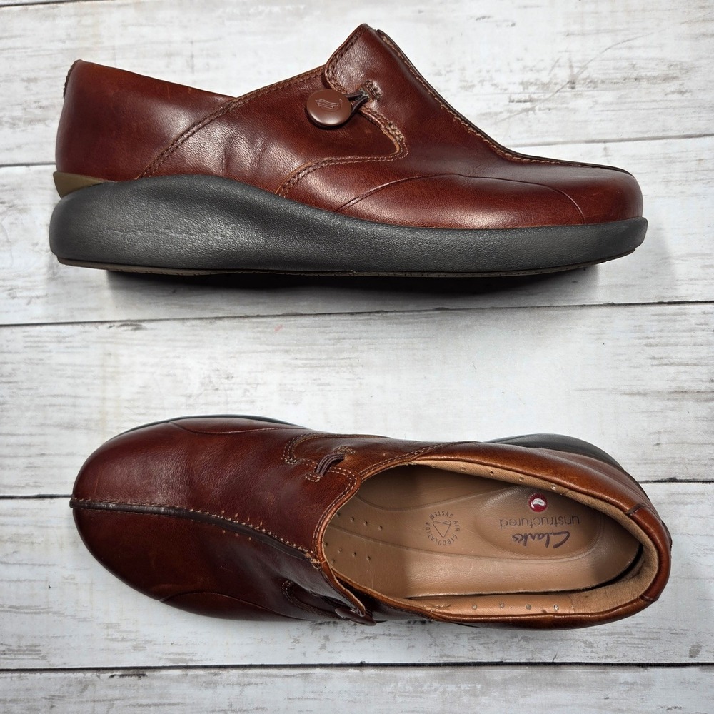 Clarks Unstructured Un.Loop Loafers Slip On Womens 9 Brown Leather Comfort Shoes